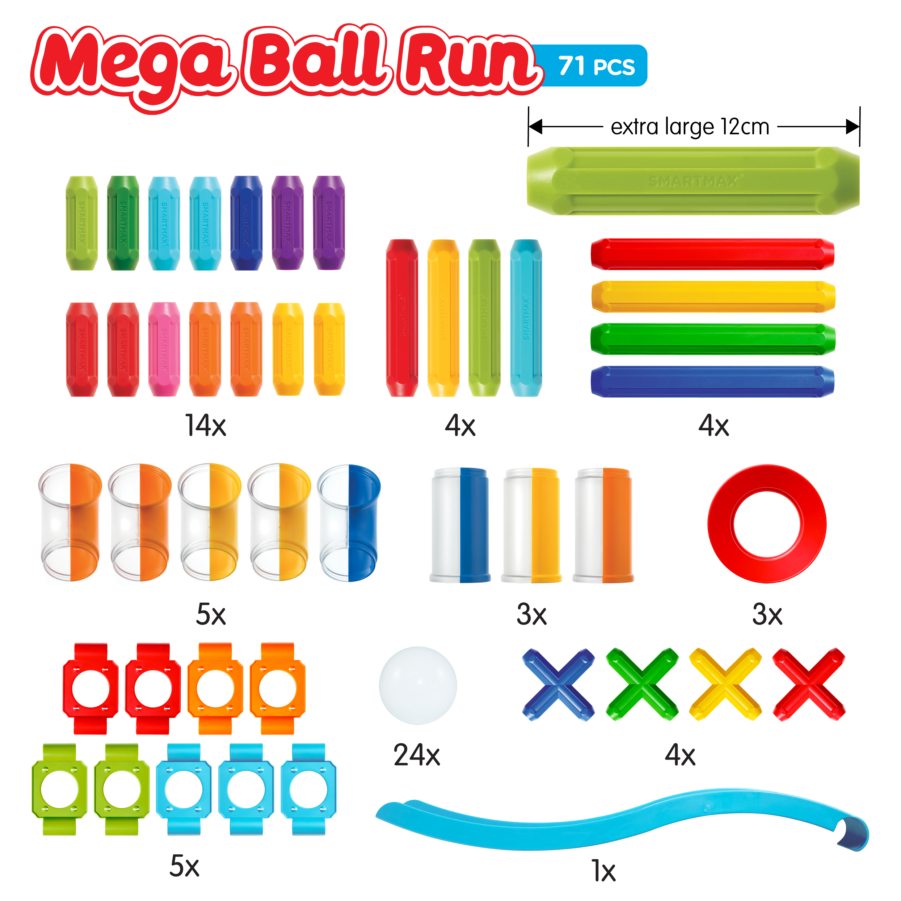 SmartMax Mega Ball Run 71-pieces Dynamic STEM Magnetic Building Set for  Ages 3+